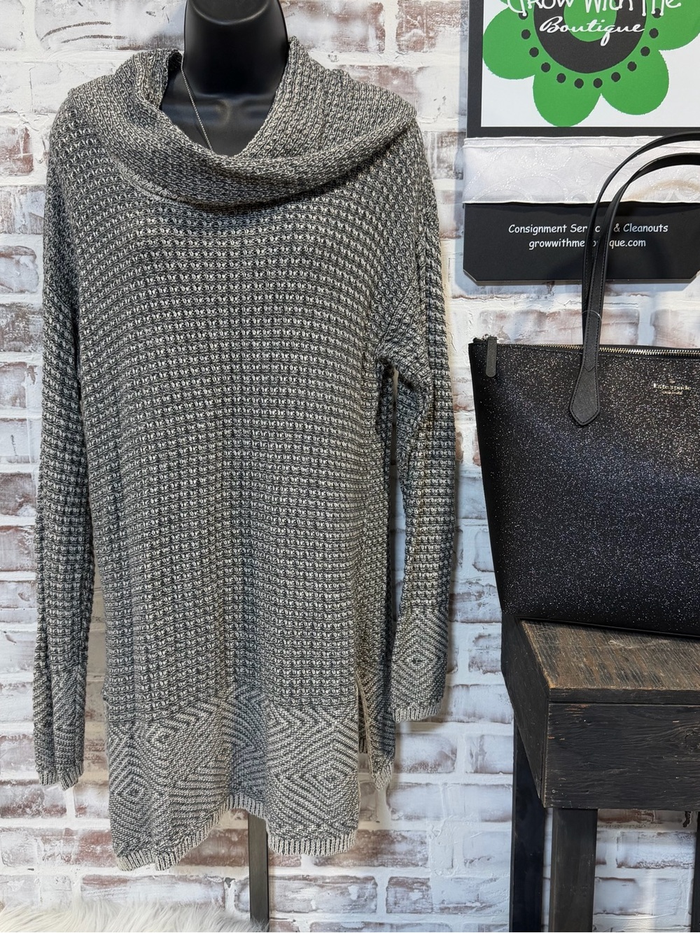 eight eight eight Gray Textured Cowl Neck Sweater